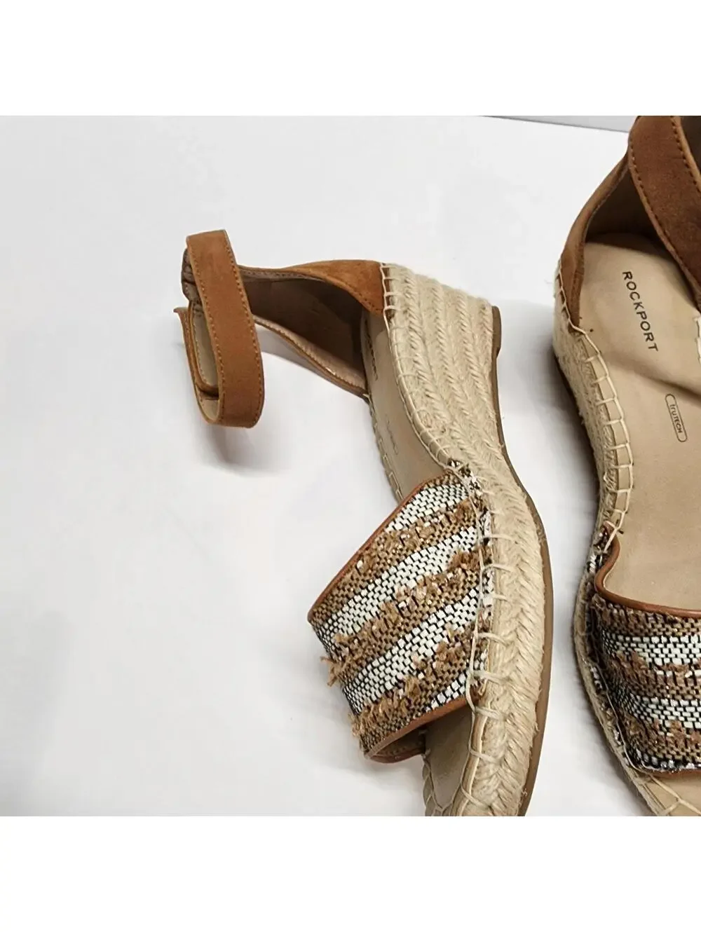 New  Rockport Womens March 2 Piece Ankle Leather Open Toe Wedge Sandals 8.5